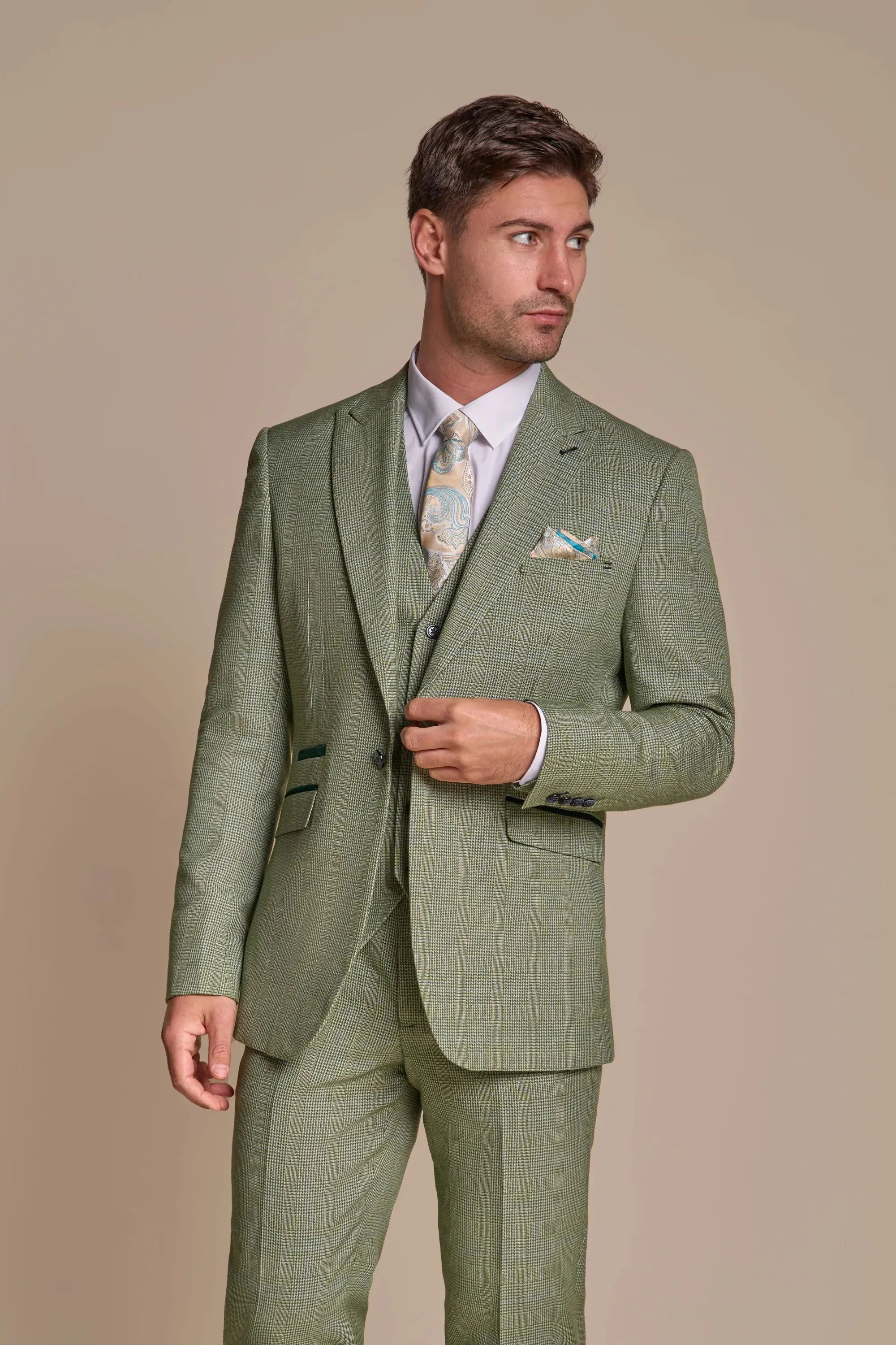 Caridi - Men's Sage Green Checked Tailored Fit Blazer