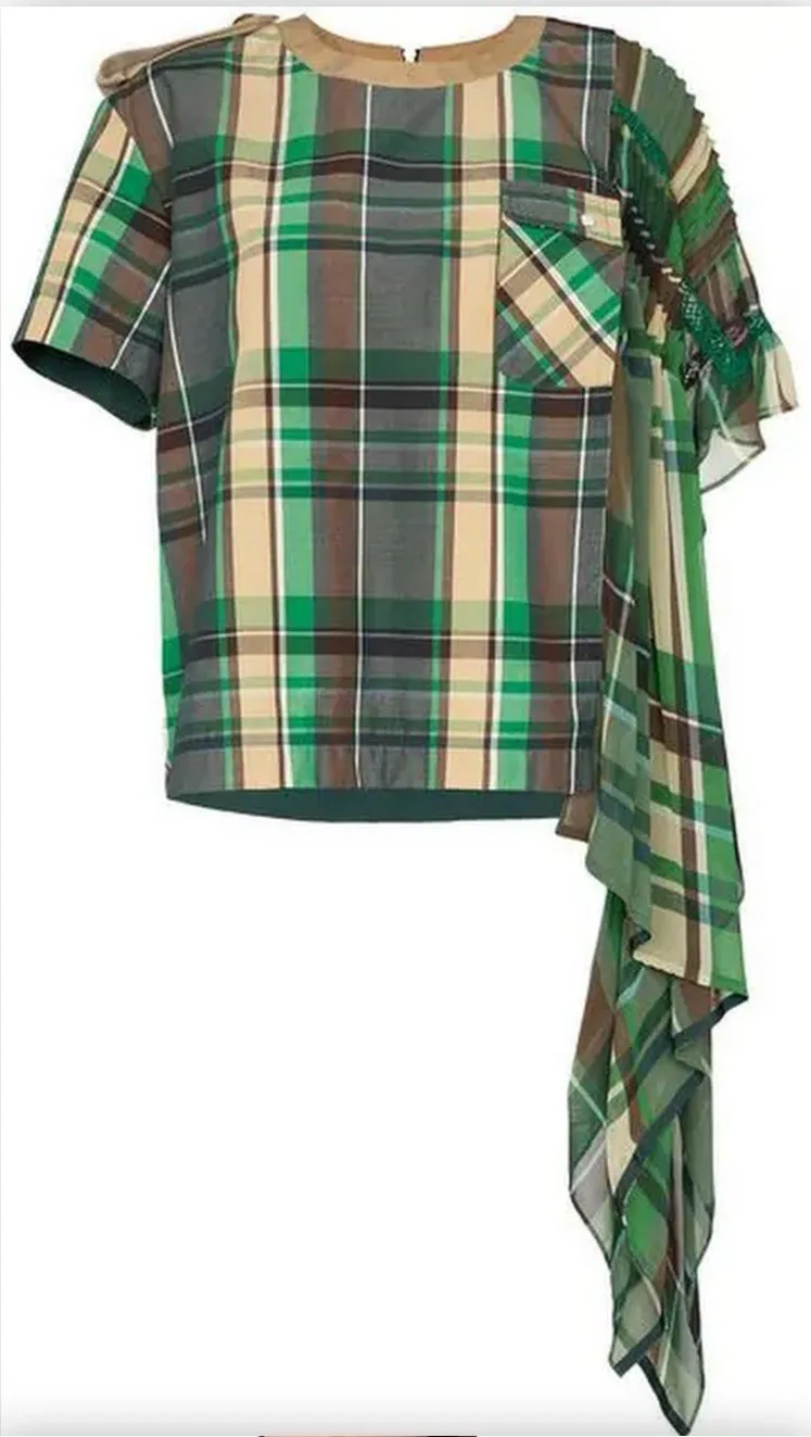 Checked Draped T-Shirt