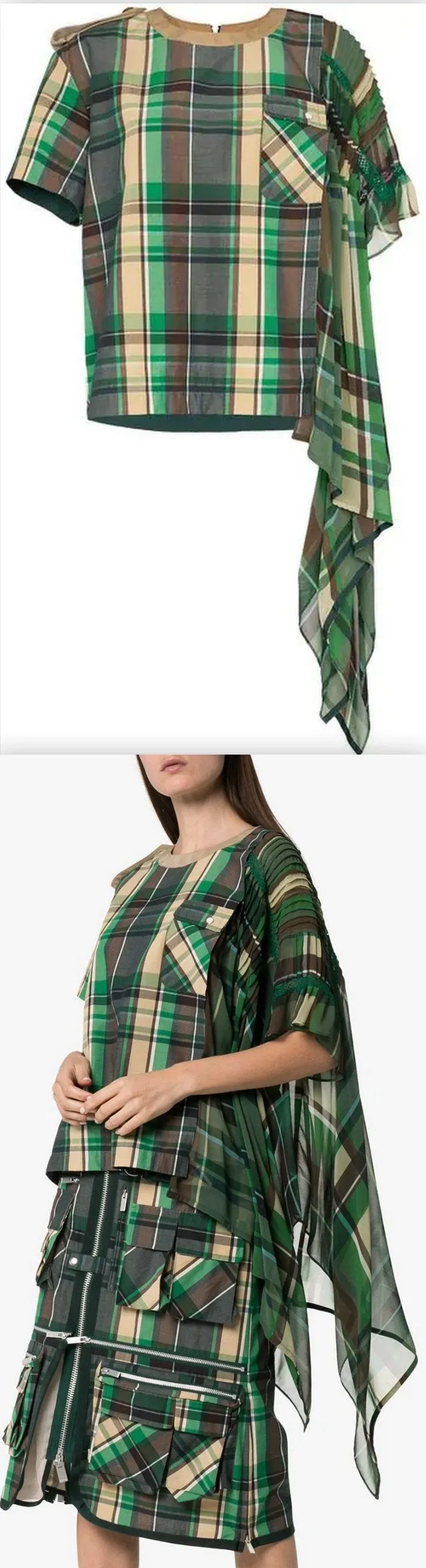 Checked Draped T-Shirt