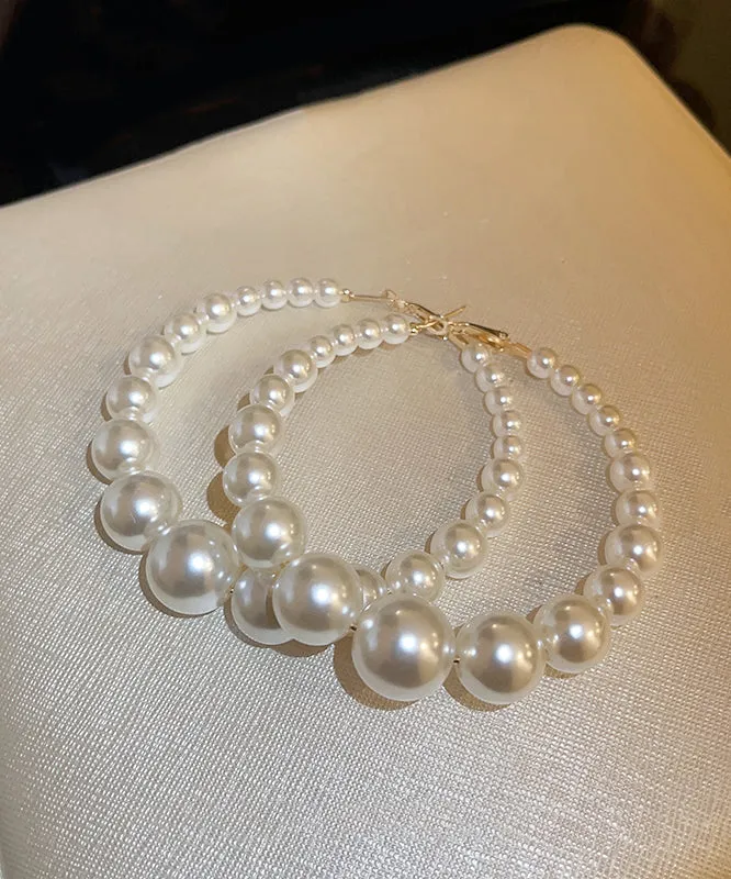 Classy White Copper Overgild Pearl Hoop Earrings ZZ034