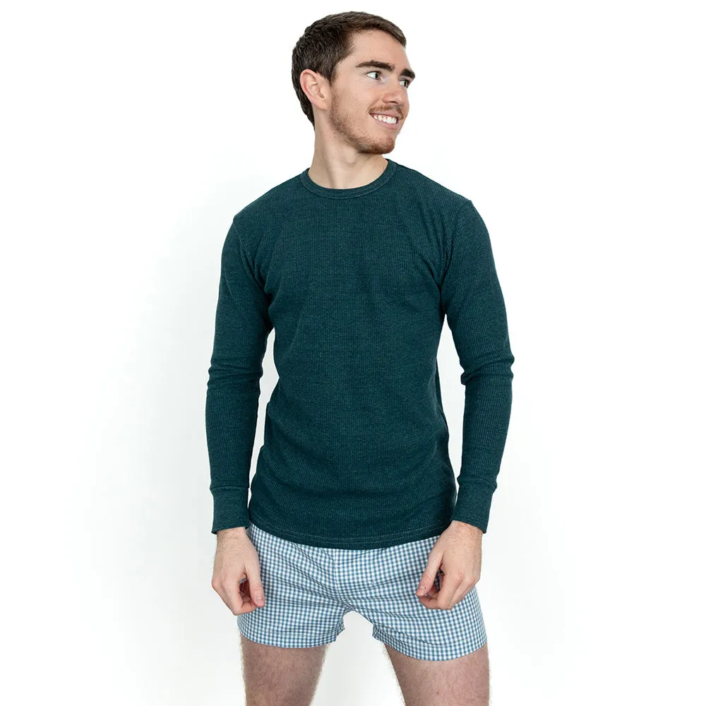 Crystal Teal Organic Cotton Blend Waffle Stitch Thermal Shirt