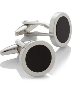 Cudworth Rhodium/Black Round Dress Wear Cufflinks