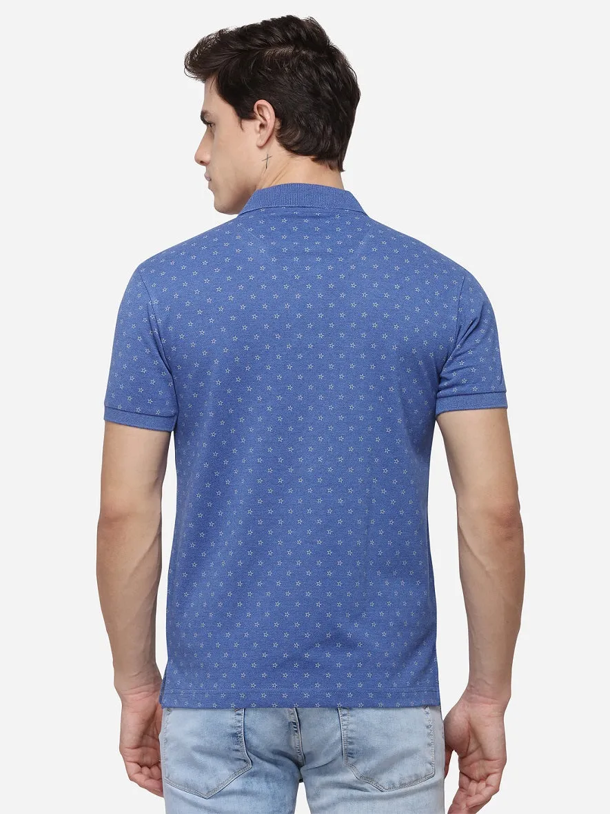 Dark Blue Printed Slim Fit Polo T-Shirt | Greenfibre