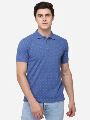 Dark Blue Printed Slim Fit Polo T-Shirt | Greenfibre