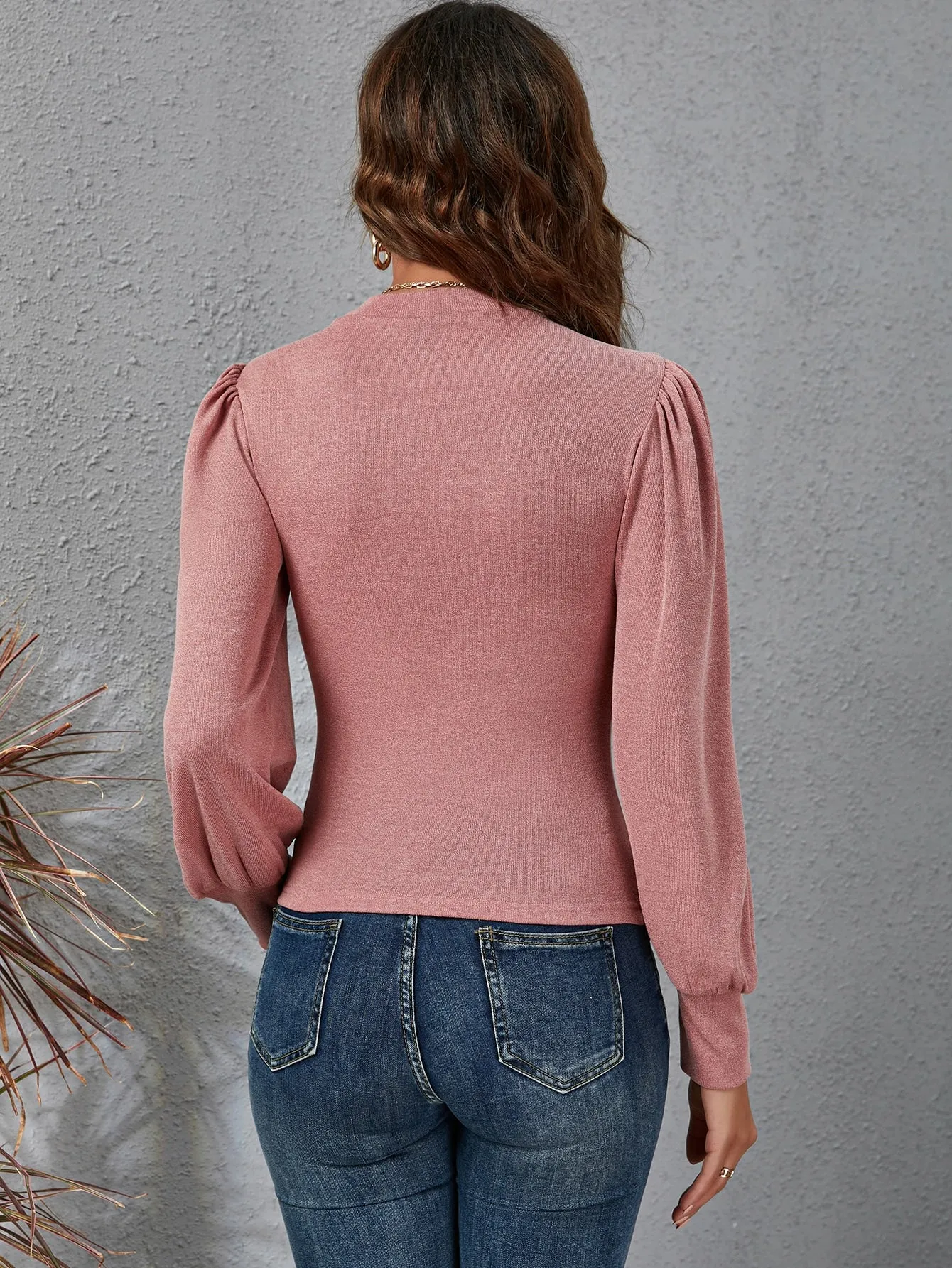 Elegant Plain Long Sleeve Round Neck Regular Women T-Shirt