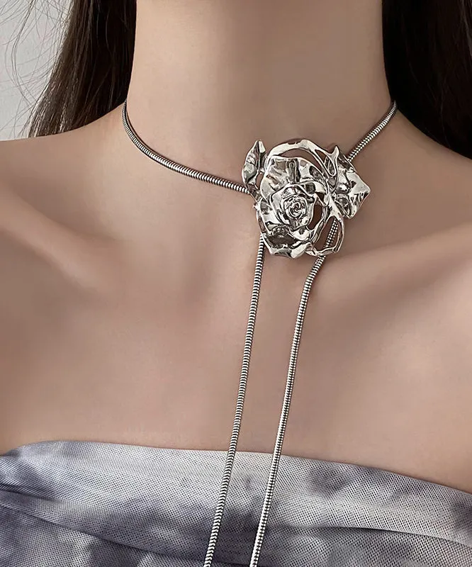 Fine Silk Stainless Steel Alloy Rose Lariat Necklace RA029