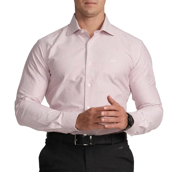 Formal Full Sleeve Slim Fit Stripe Shirt-Earth Red