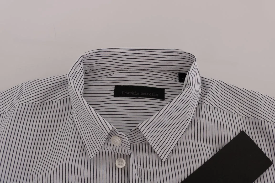 Frankie Morello Elegant White & Blue Striped Casual Shirt