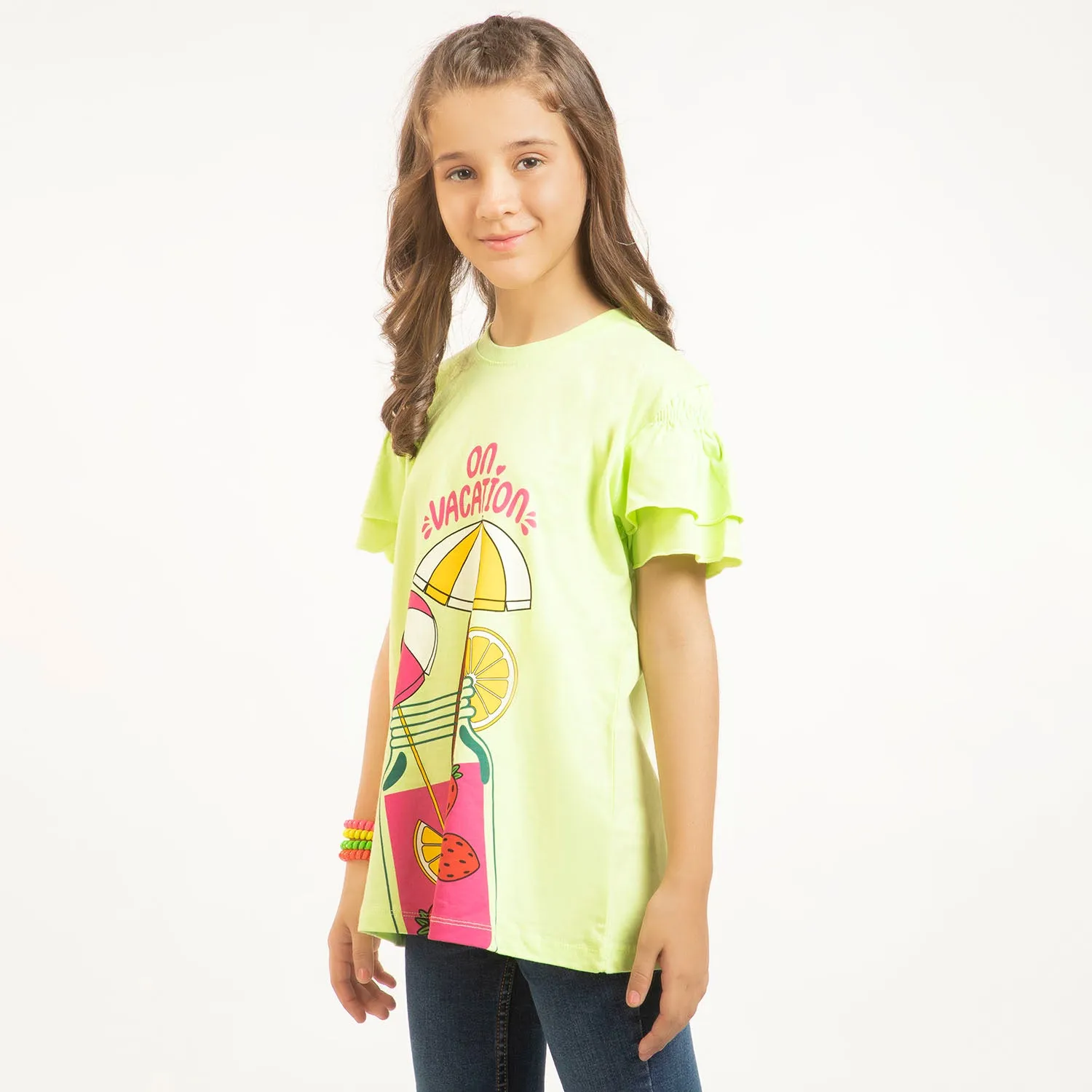 Girls T-Shirt H/S On Vacations  - Sharp Green