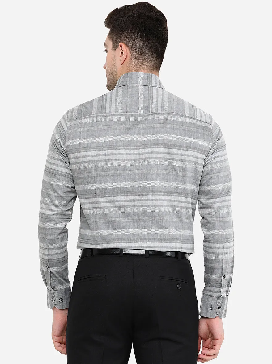 Grey Striped Slim Fit Formal Shirt | Greenfibre