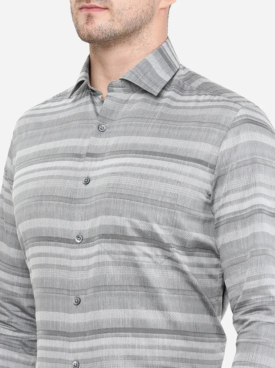 Grey Striped Slim Fit Formal Shirt | Greenfibre