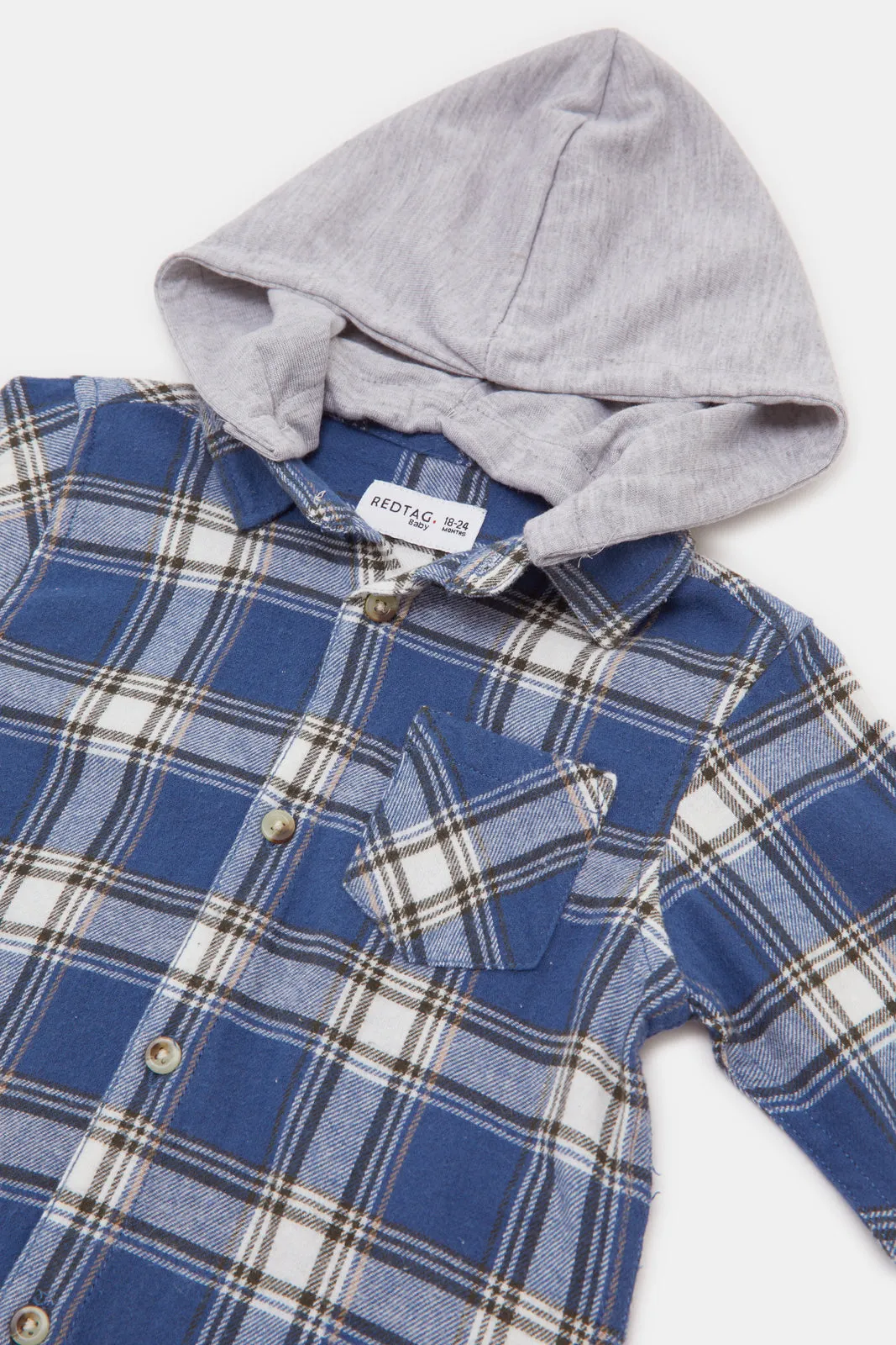 Infant Boys Blue Checked  Hoody Flannel Shirts