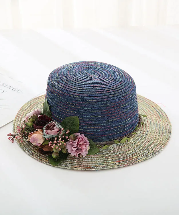 Japanese Vacation Style Flower Flat Top Straw Woven Hat YU1011