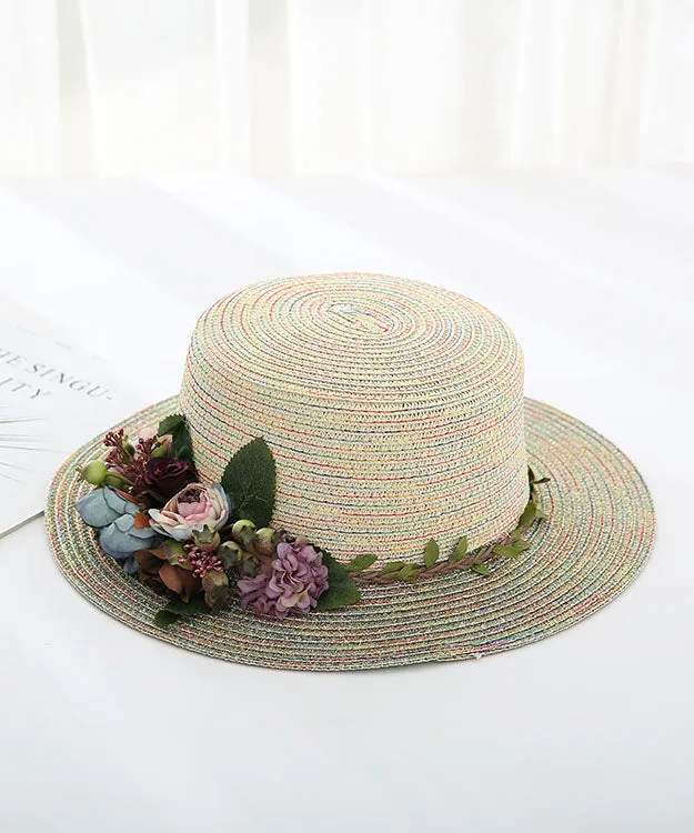 Japanese Vacation Style Flower Flat Top Straw Woven Hat YU1011