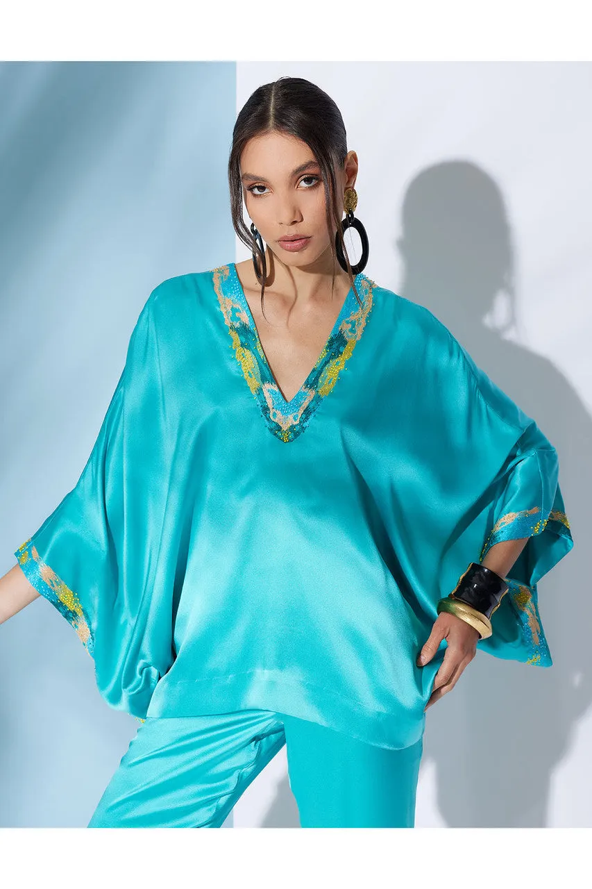 Key Essentials Embroidered Kimono Sleeve Silk Top