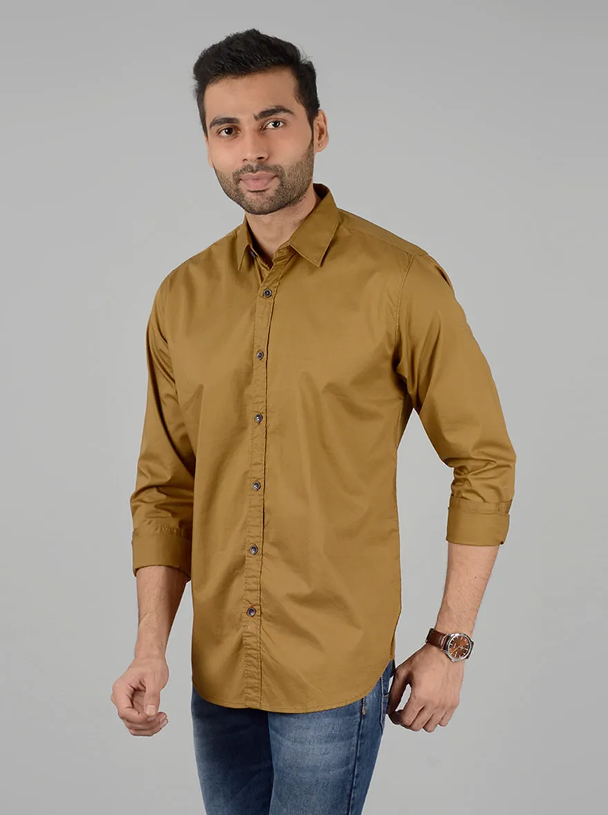 Khaki Solid Slim Fit Casual Shirt | JadeBlue