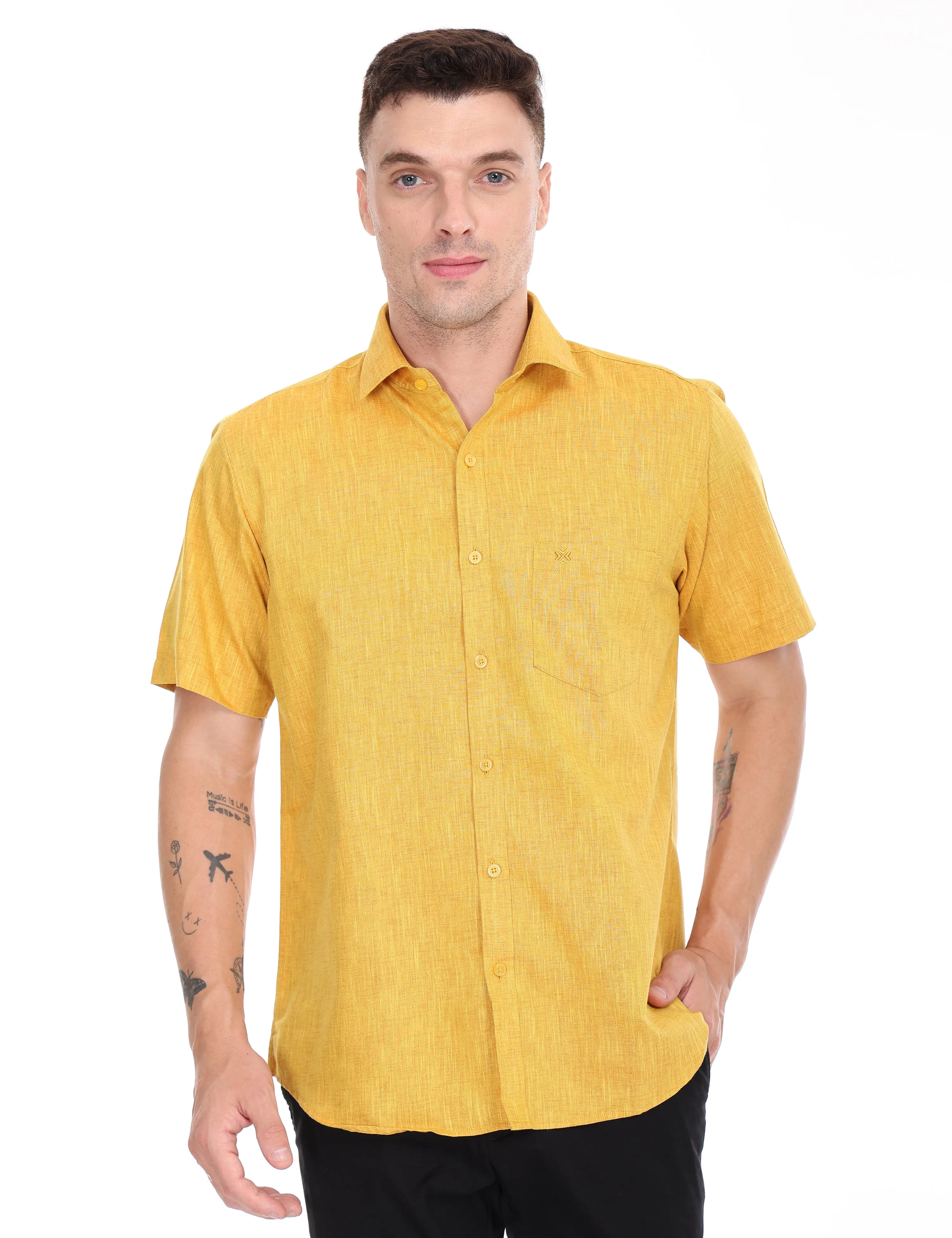 Linseed Cotton Colour Shirt Half Sleeve - 17004