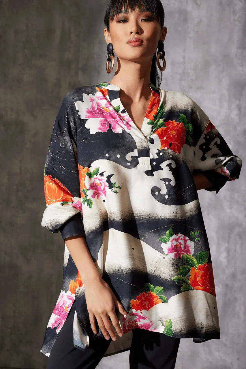 Mayumi Cotton Silk Oversized Half Placket Shirt