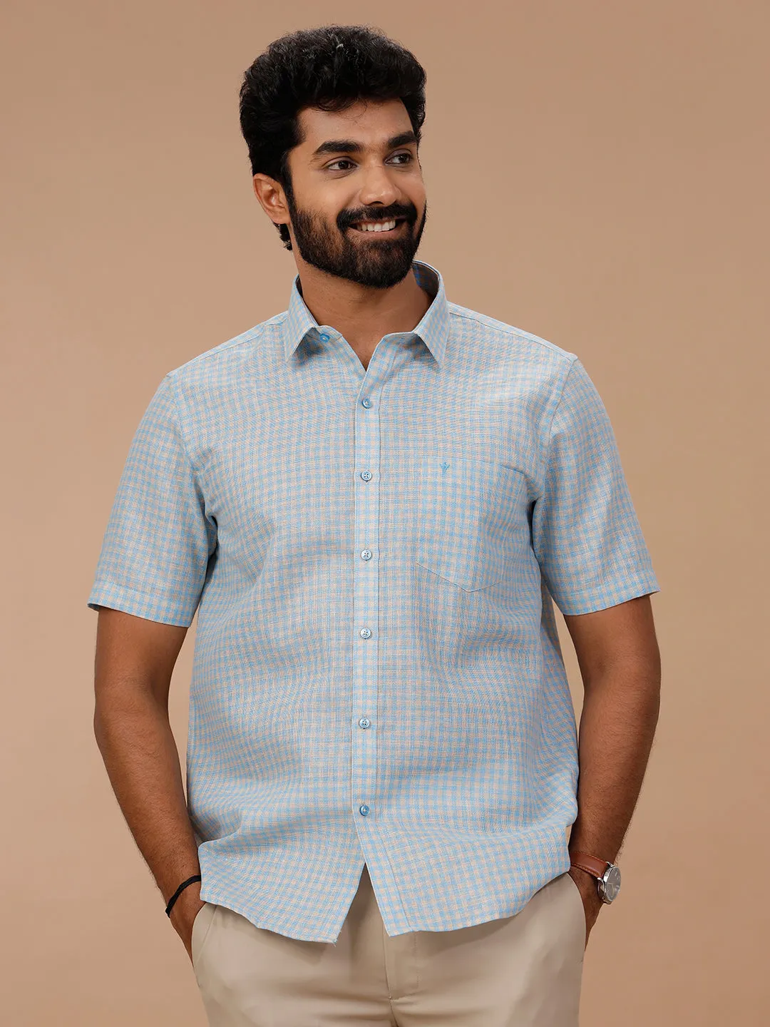 Men Cotton Rich Shirt Blue T51 AAT3