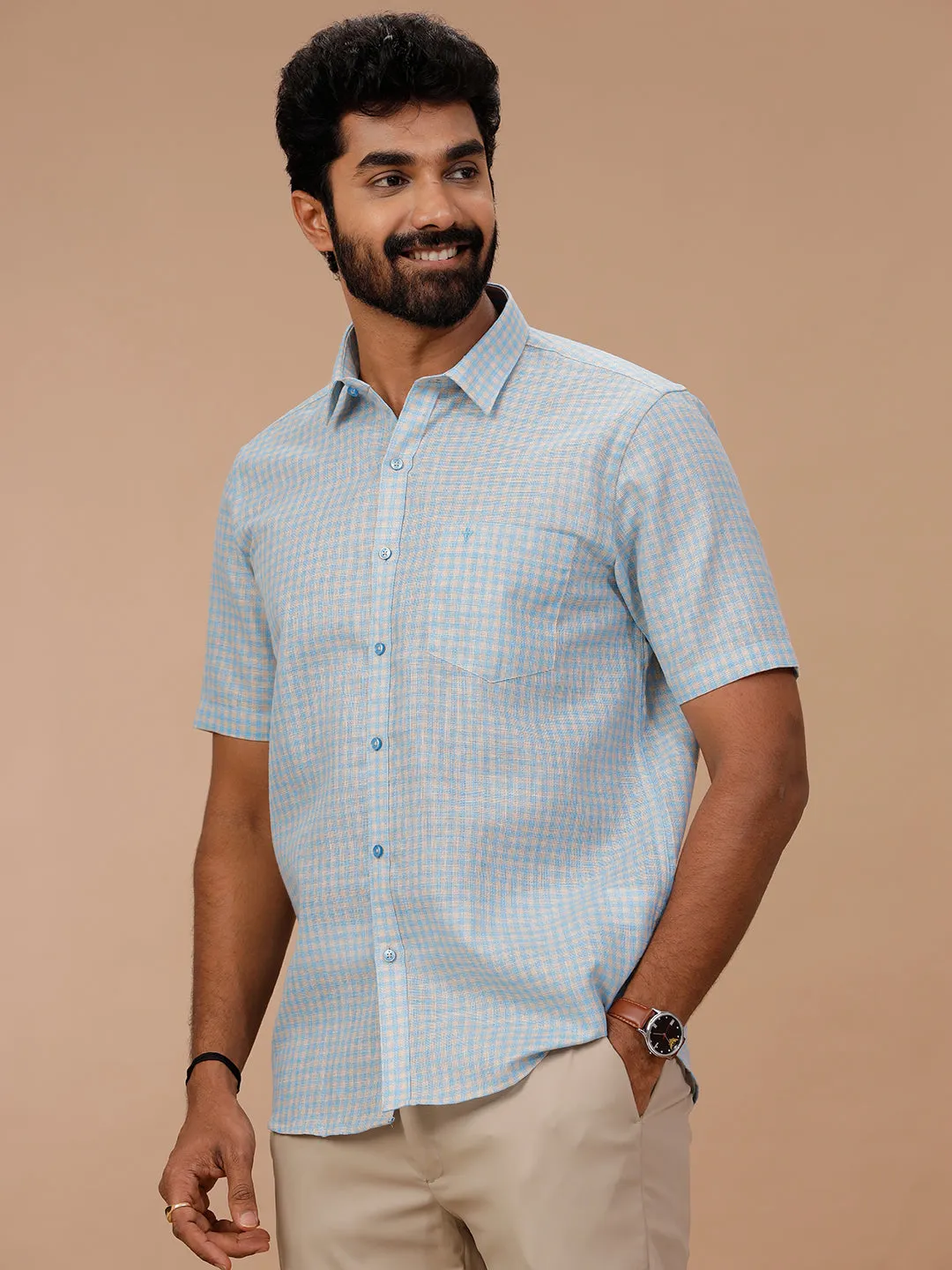 Men Cotton Rich Shirt Blue T51 AAT3