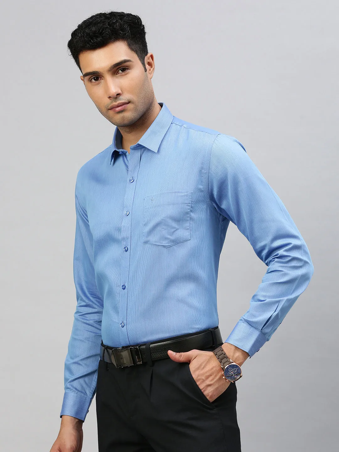 Men Cotton Rich Shirt Blue TZ4