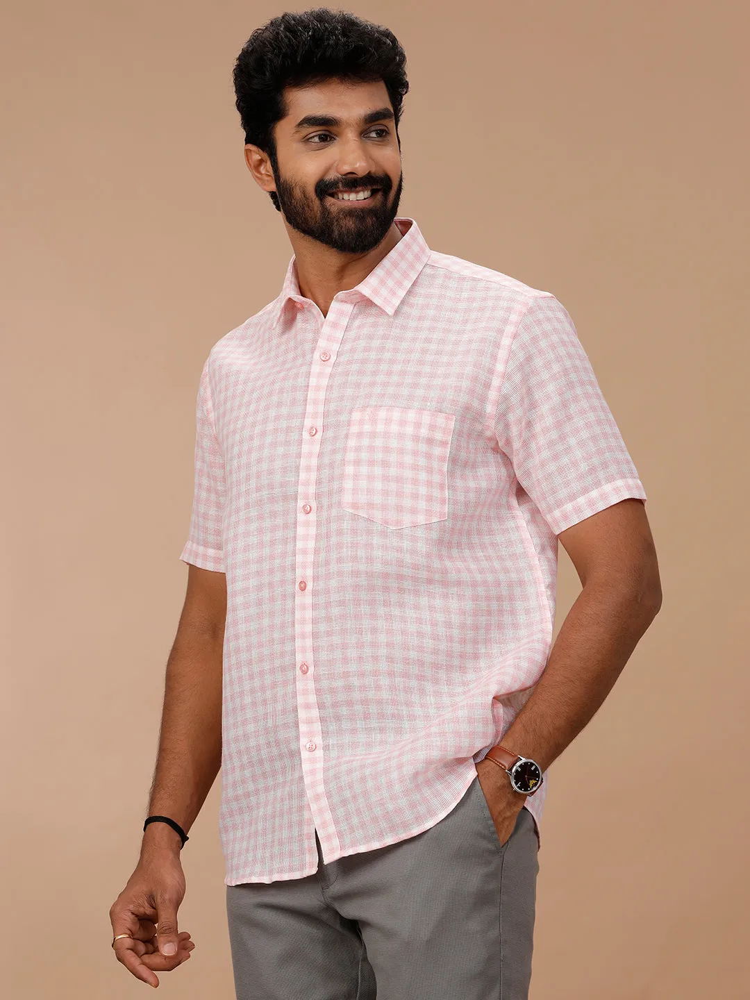 Men Cotton Rich Shirt Pink T51 AAT4