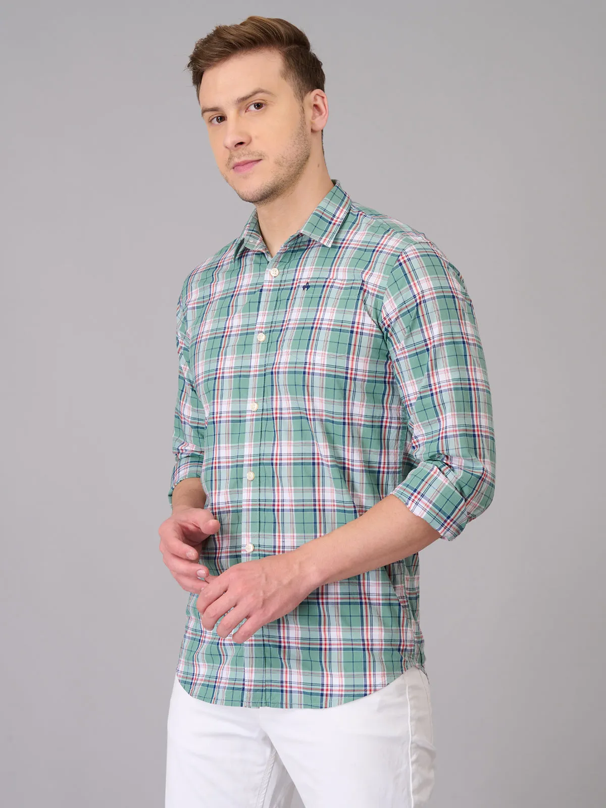 Men Pista Green Quad Checks Cotton Shirt (GBHM23ED1)