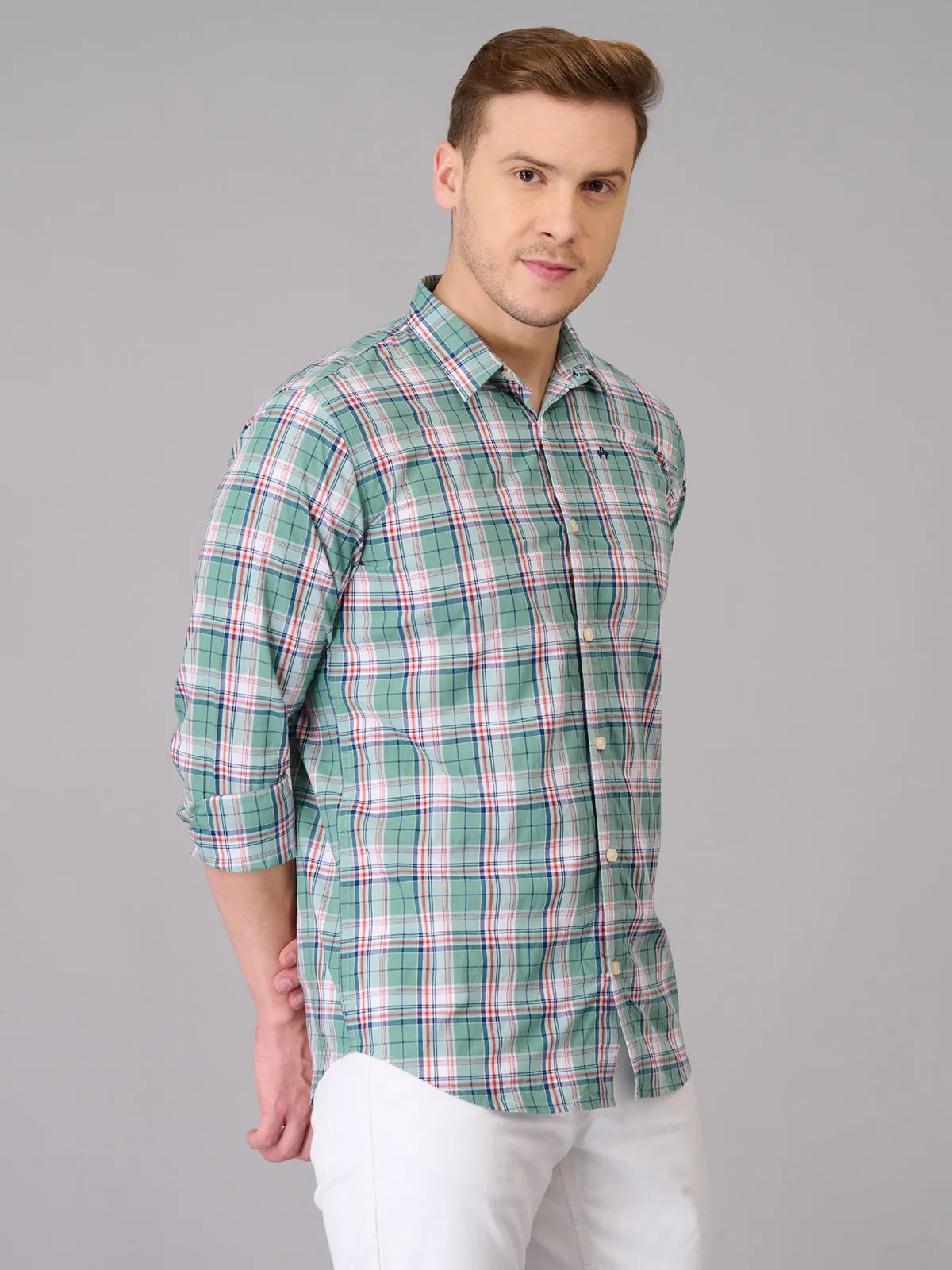 Men Pista Green Quad Checks Cotton Shirt (GBHM23ED1)