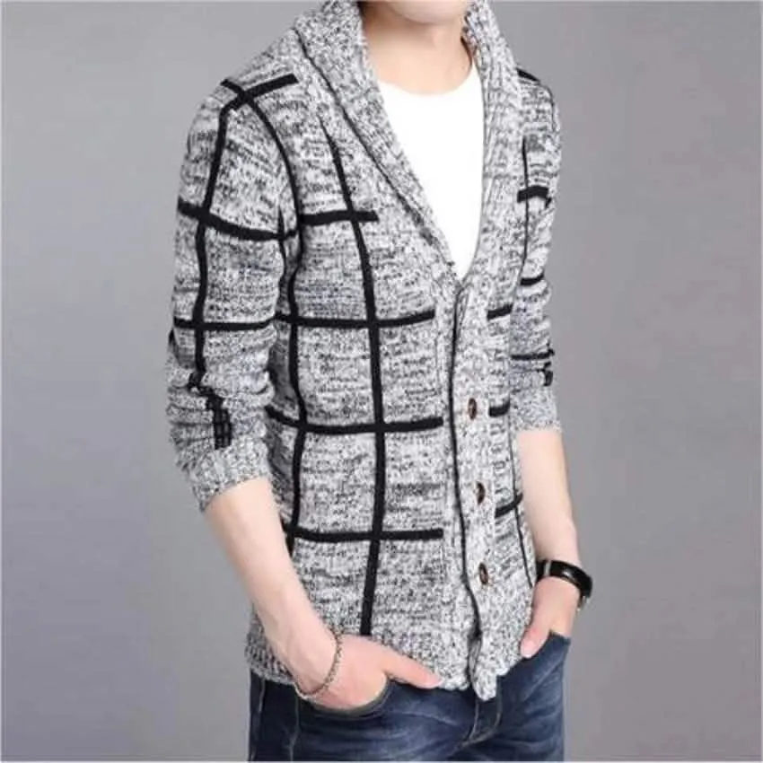 Men's Elegant Gray Textured Shawl Cardigan