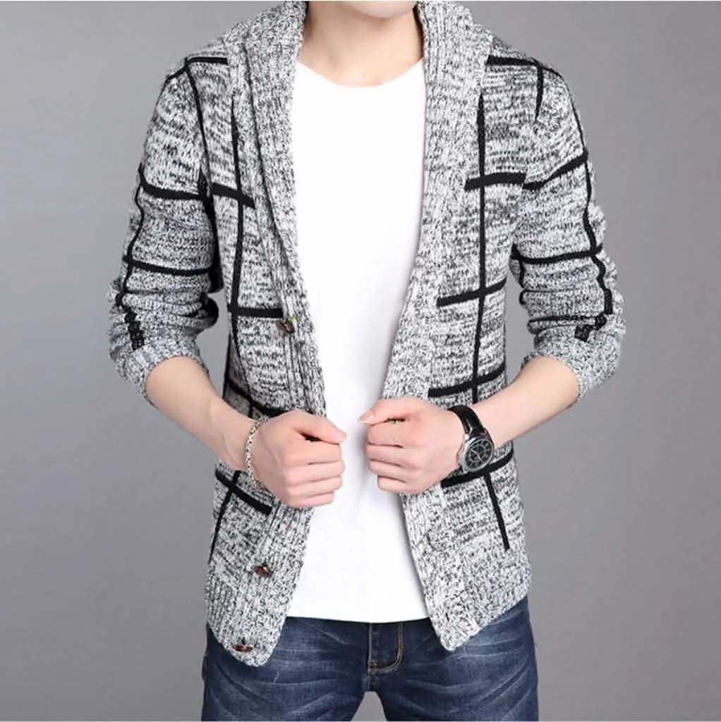 Men's Elegant Gray Textured Shawl Cardigan