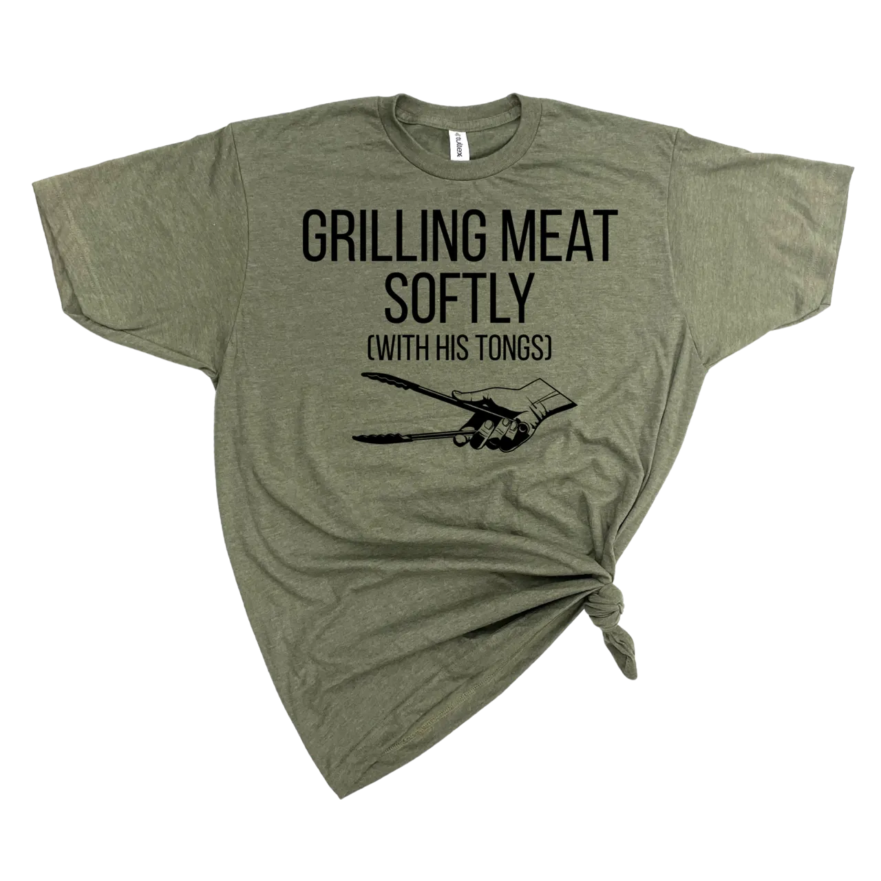 Men's GRILLING MEAT SOFTLY WITH HIS TONGS T-SHIRT