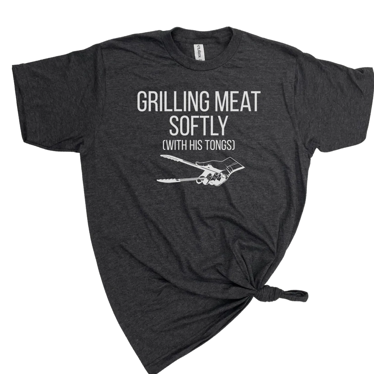 Men's GRILLING MEAT SOFTLY WITH HIS TONGS T-SHIRT