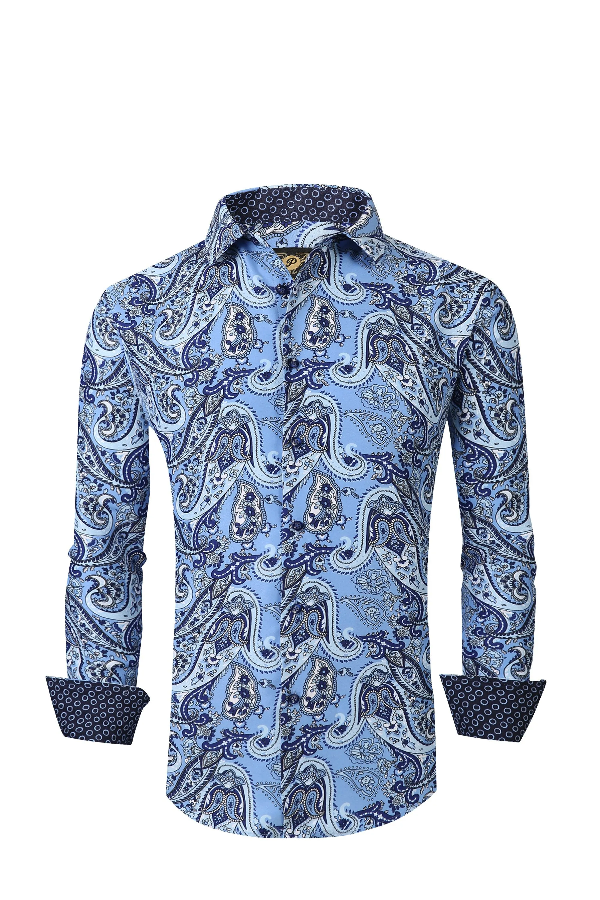 Mens PREMIERE Long Sleeve Button Down Dress Shirt BLUE DESIGNER PAISLEY