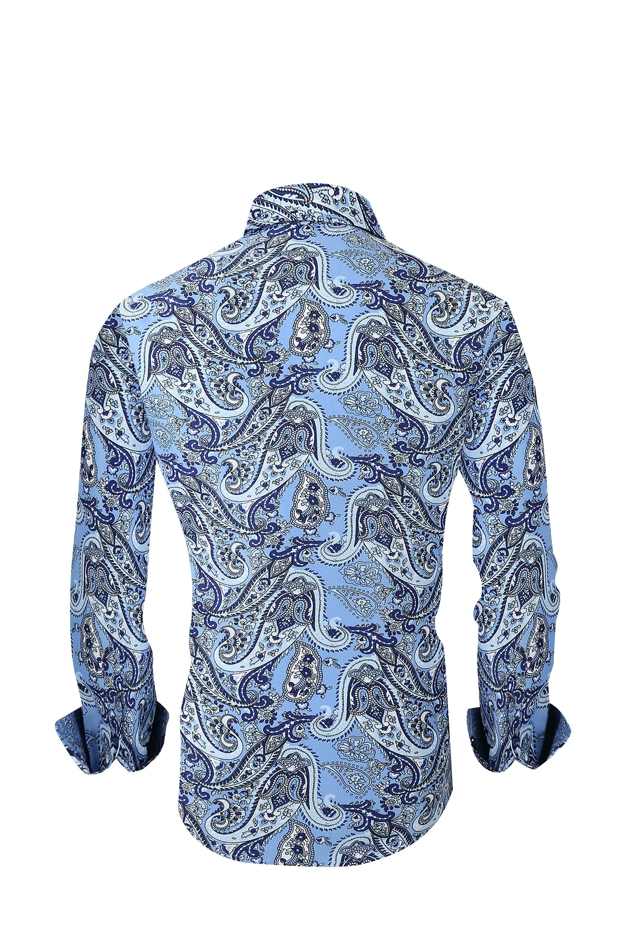 Mens PREMIERE Long Sleeve Button Down Dress Shirt BLUE DESIGNER PAISLEY