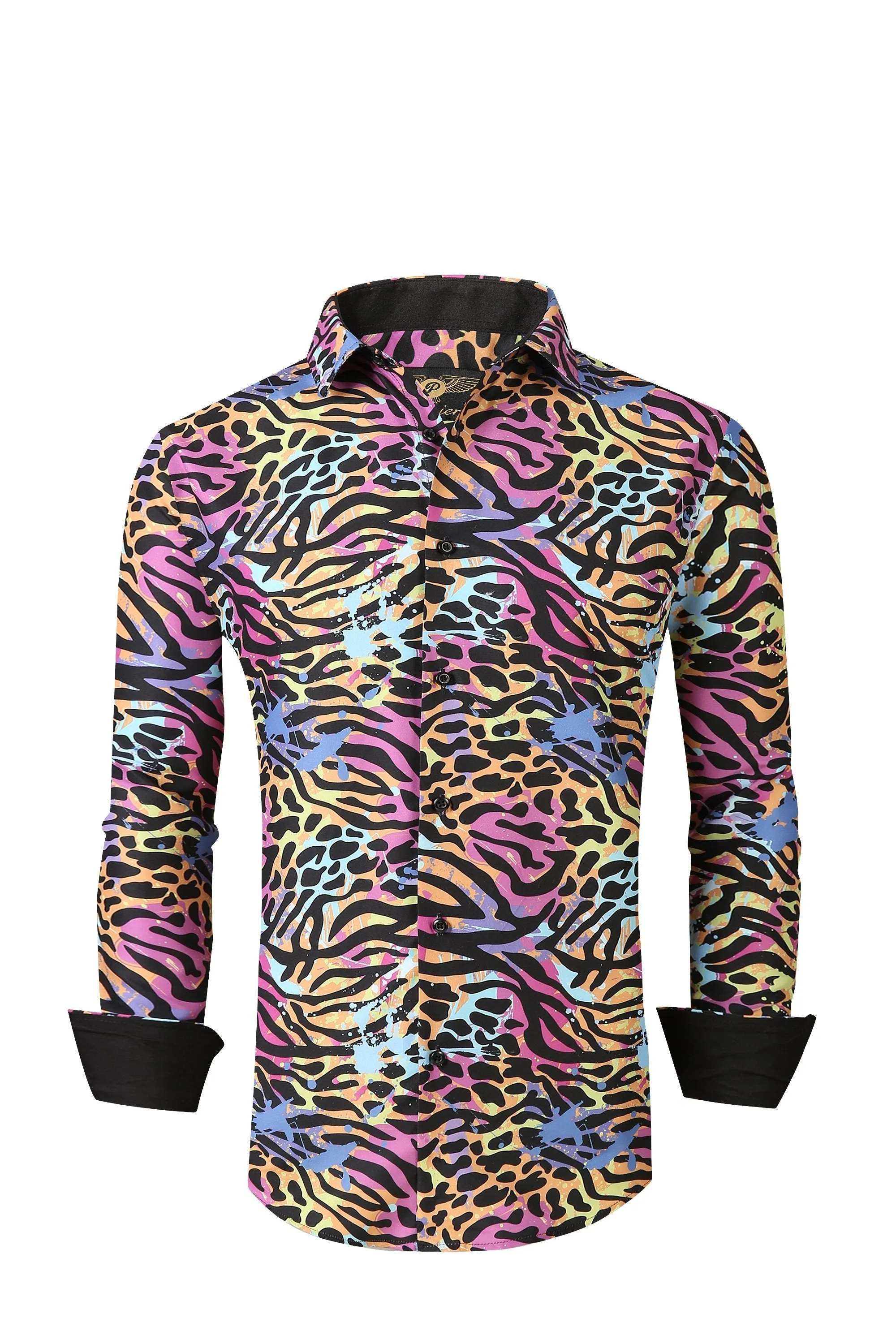 Mens PREMIERE Long Sleeve Button Down Dress Shirt COLORFUL ANIMAL ZEBRA PRINT