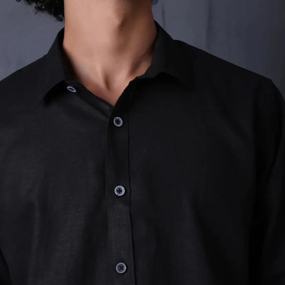 Men's Pure Linen Casual Shirt - Black