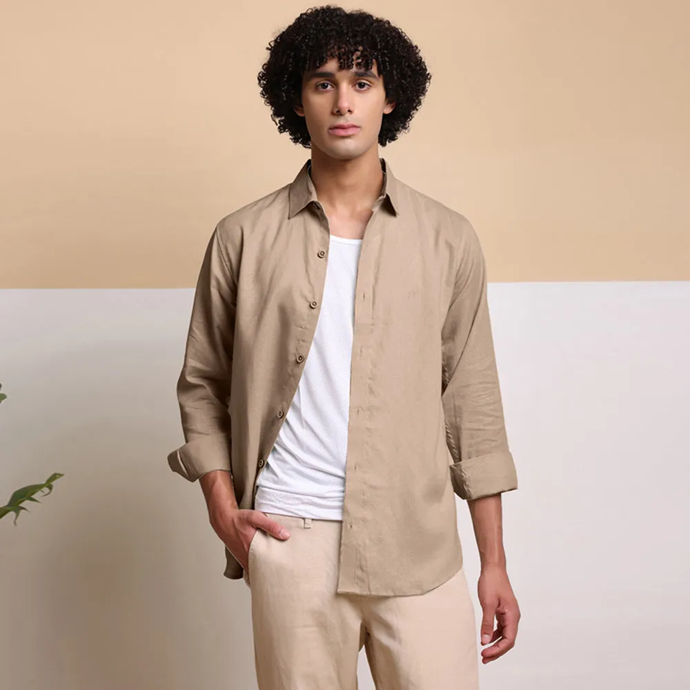 Men's Pure Linen Casual Shirt - Light Brown