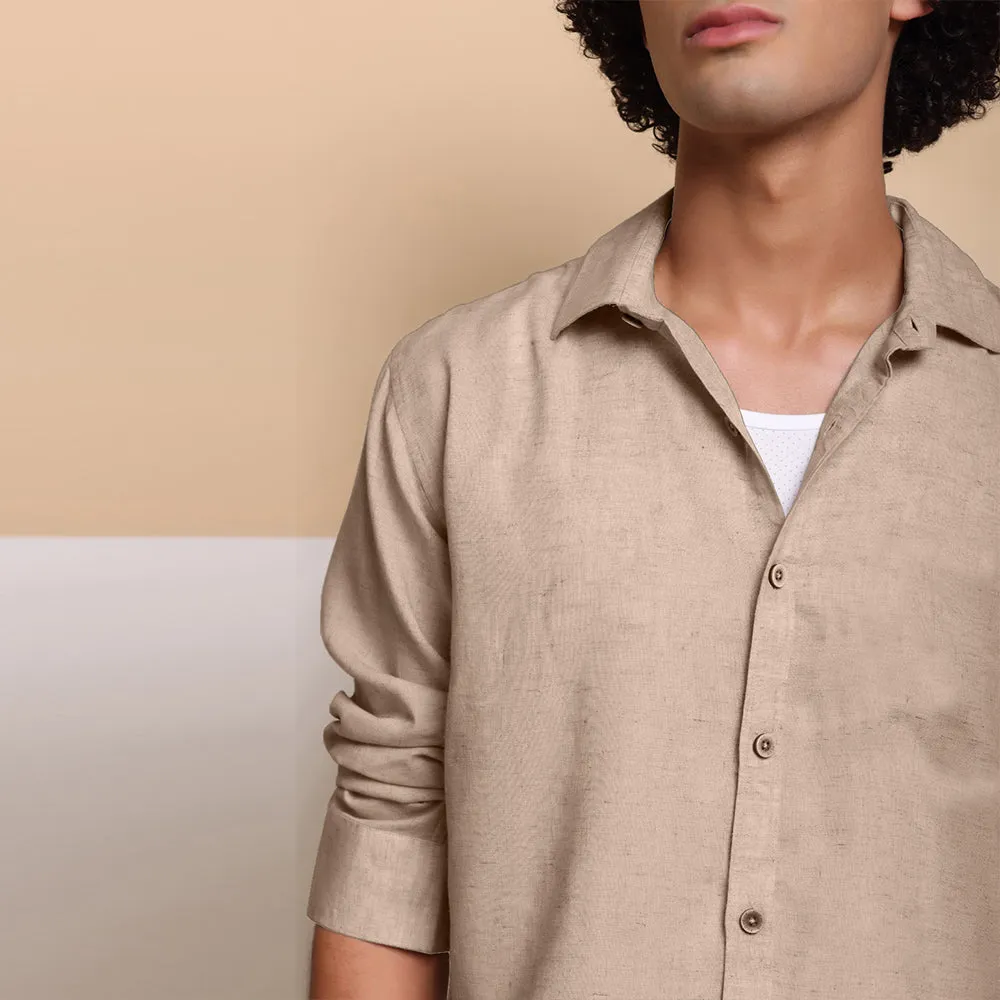 Men's Pure Linen Casual Shirt - Light Brown