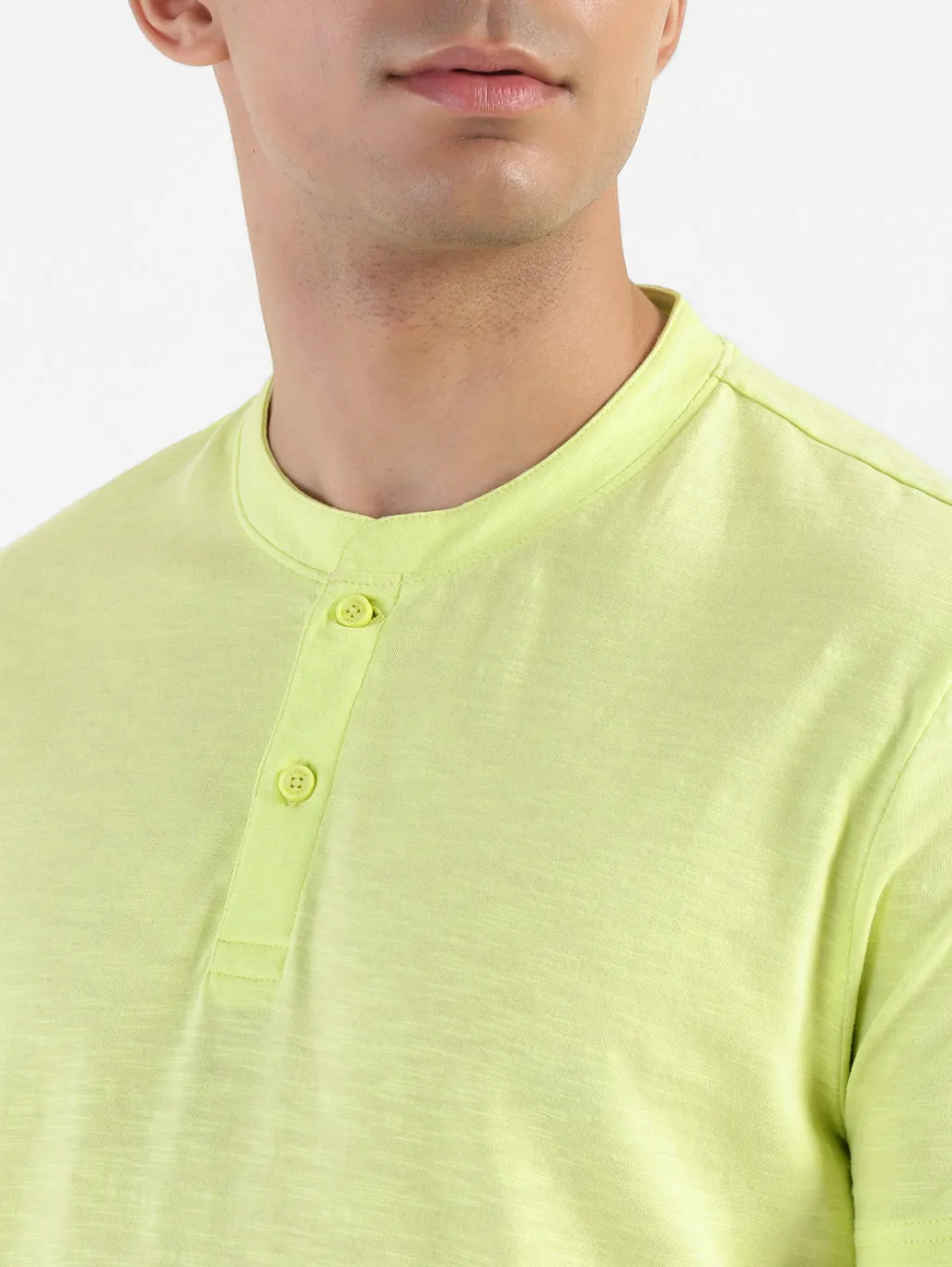 Men's Self Design Henley T-shirt Yellow