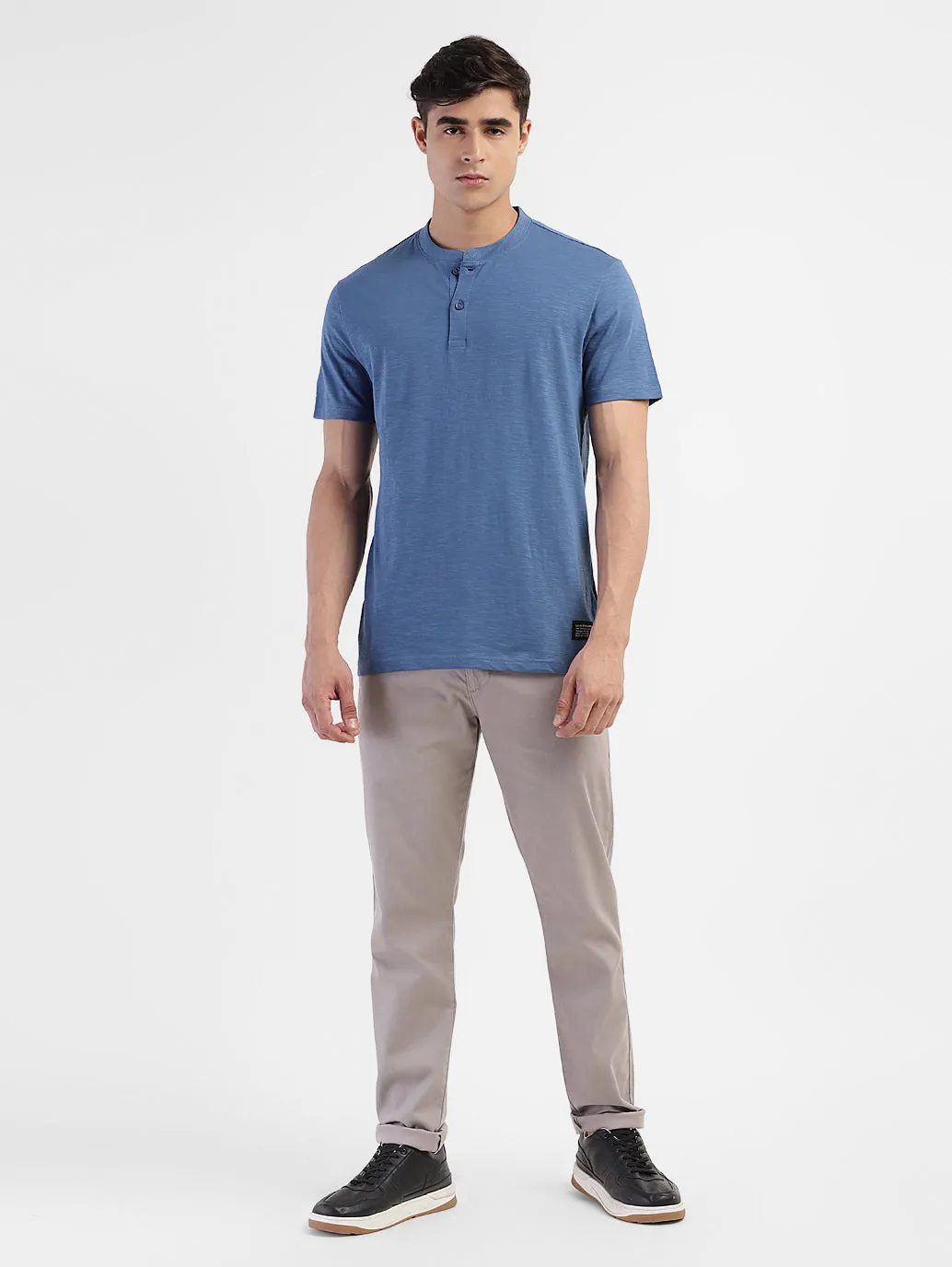 Men's Solid Henley Neck T-shirt