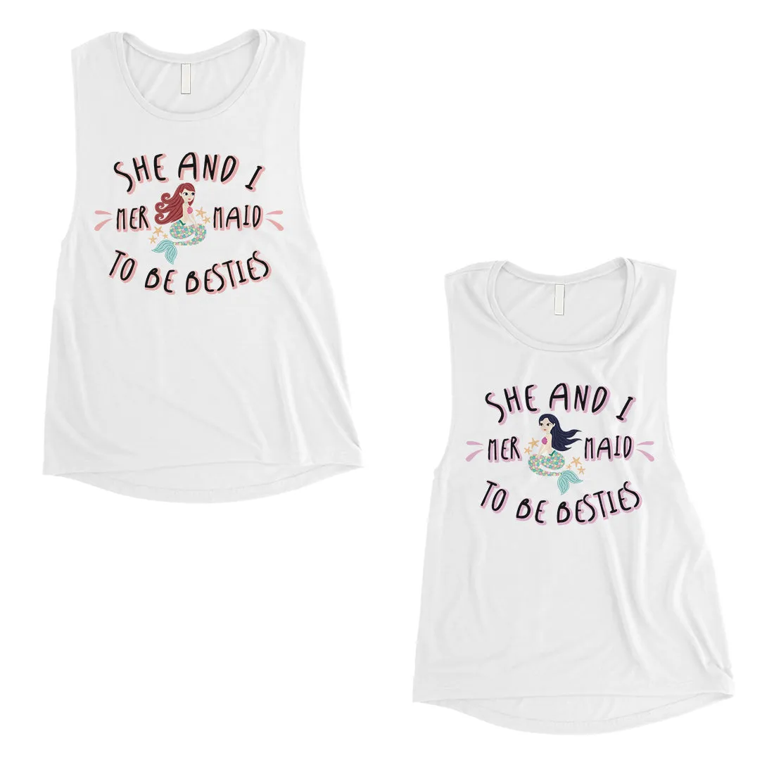 Mermaid To Be Besties Cute BFF Matching Muscle Tank Tops For Womens