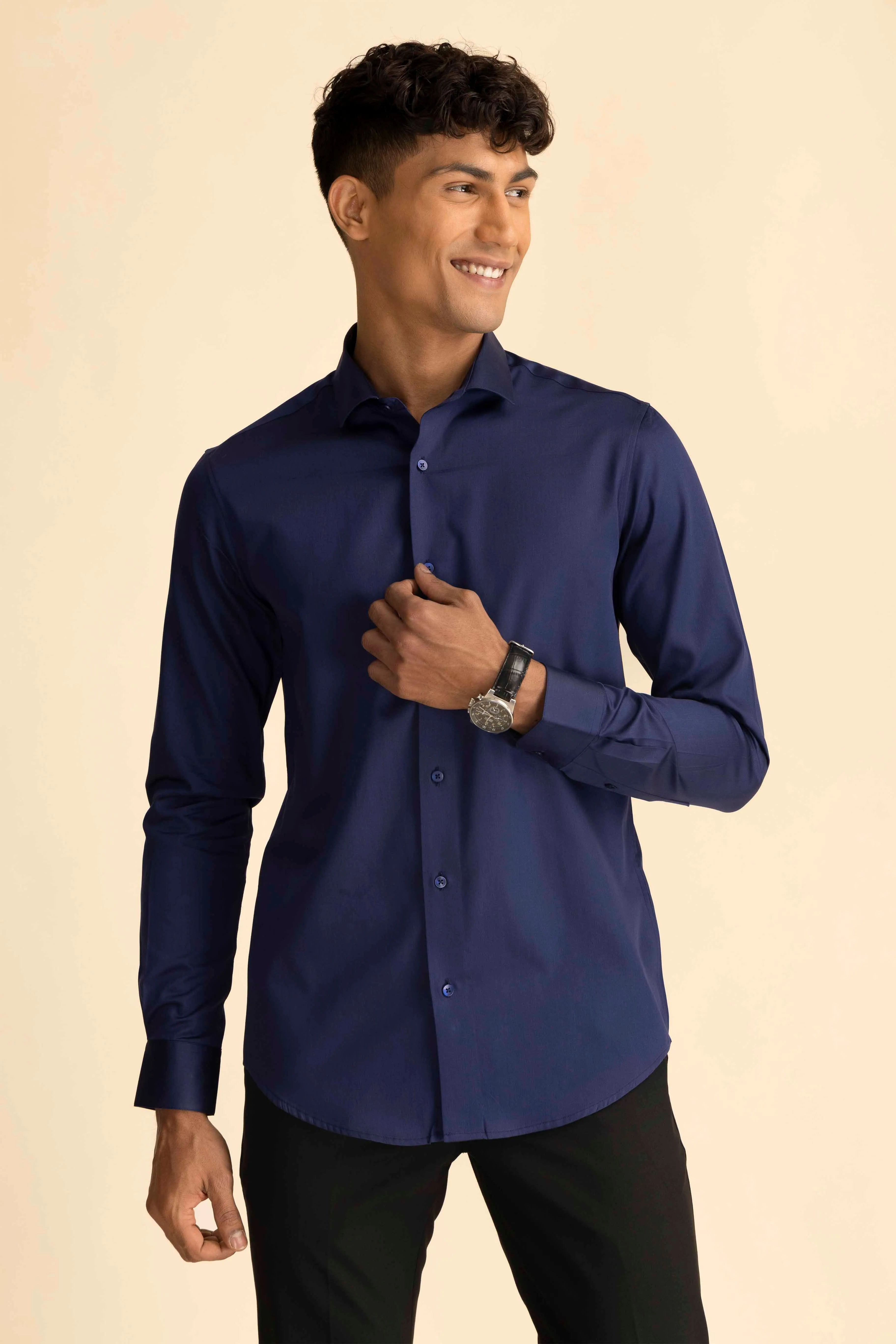 Midnight Blue Sateen Shirt