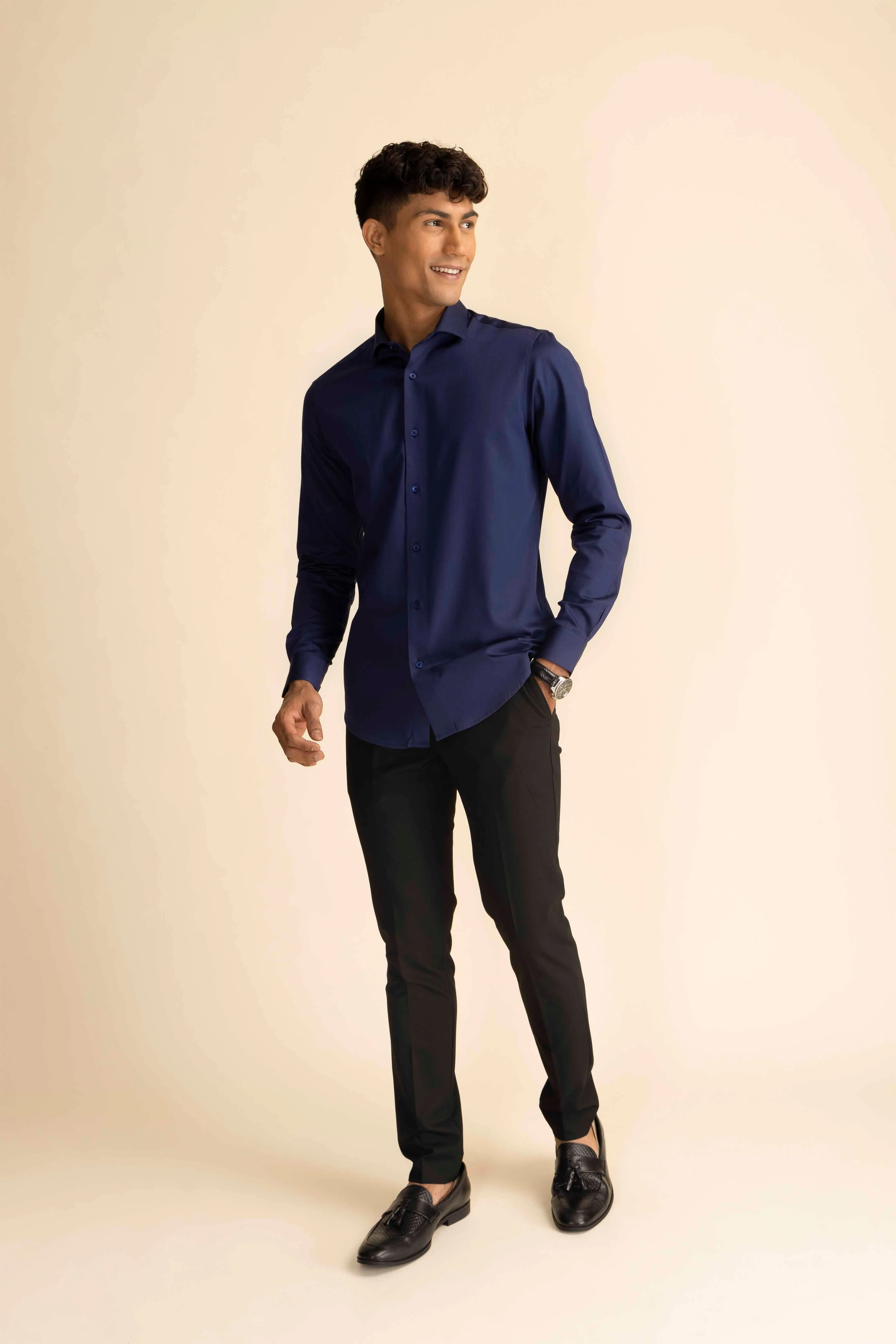 Midnight Blue Sateen Shirt