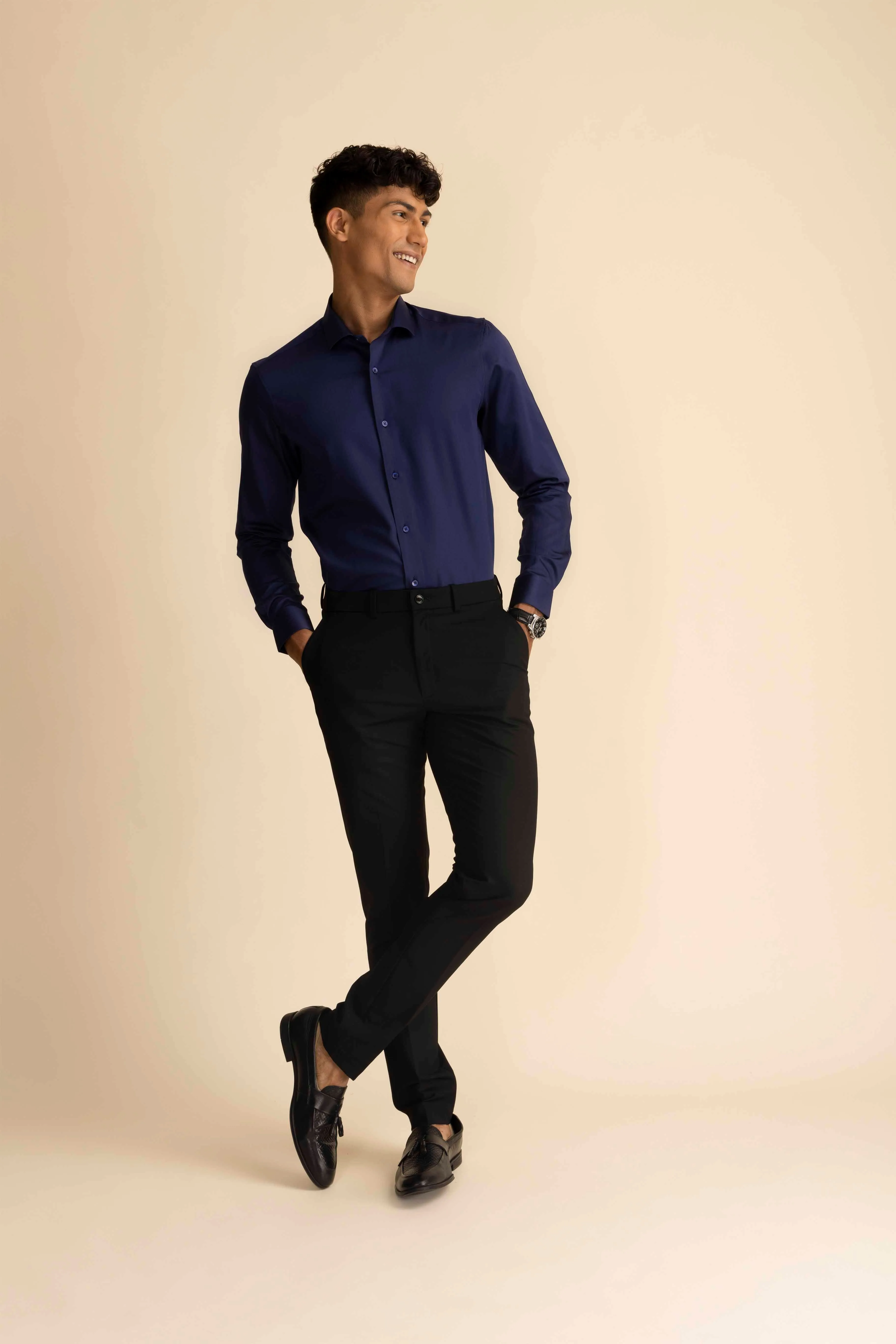 Midnight Blue Sateen Shirt