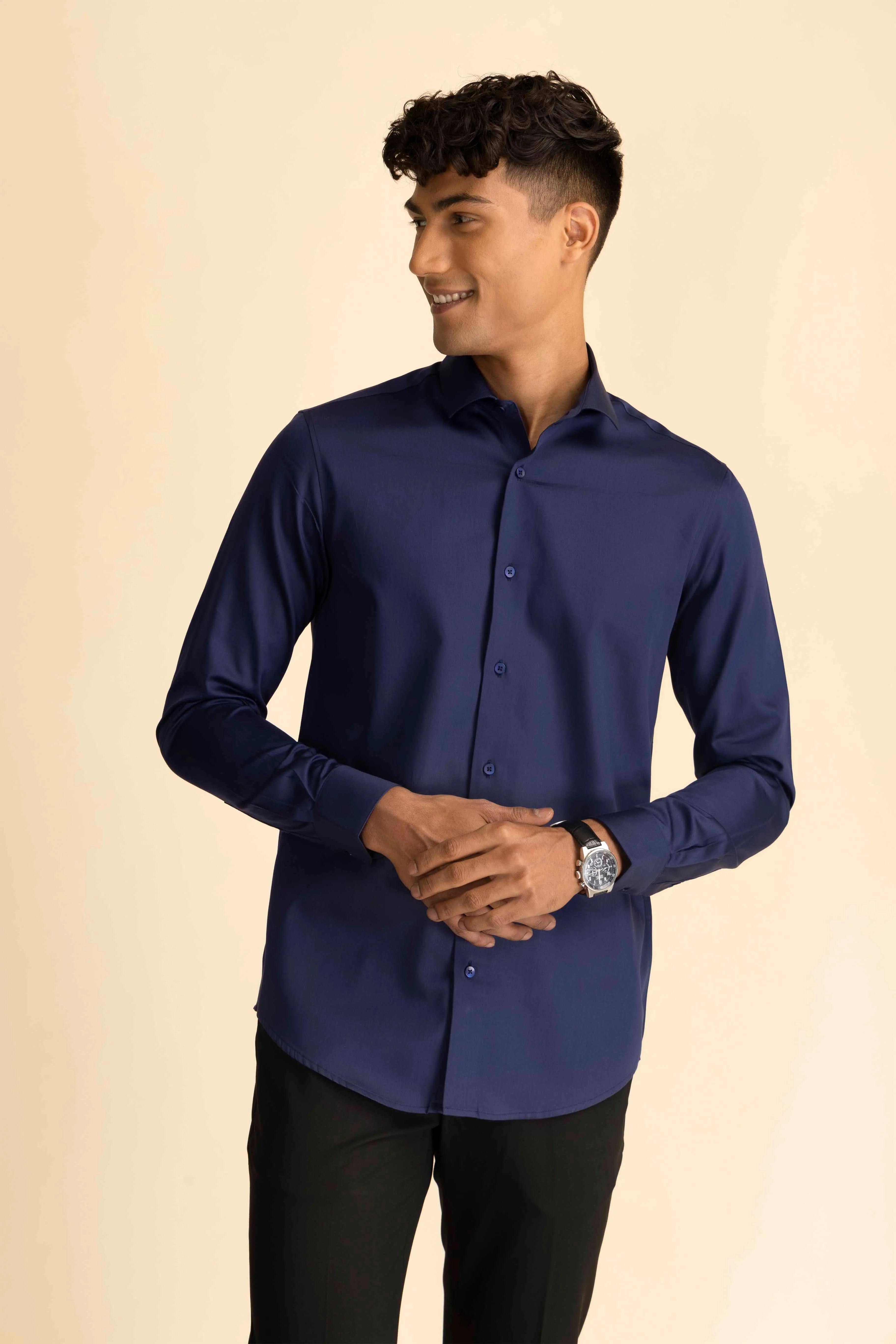 Midnight Blue Sateen Shirt