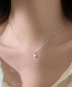 Modern Silk Sterling Silver Double Layer Pearl Pendant Necklace RA012