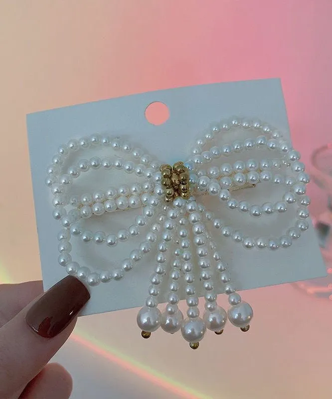 Modern White Crystal Pearl Bow Hairpin QQ063