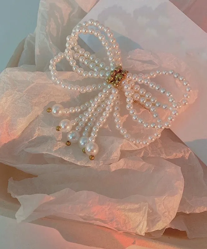 Modern White Crystal Pearl Bow Hairpin QQ063