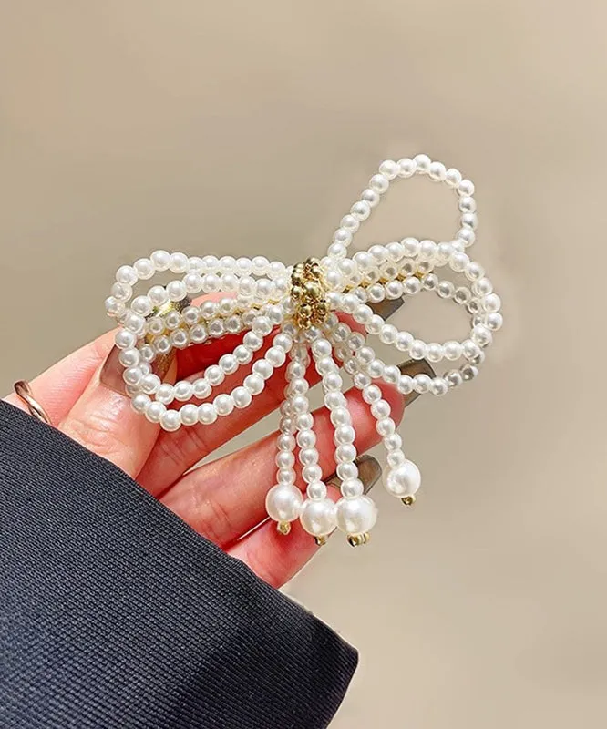 Modern White Crystal Pearl Bow Hairpin QQ063