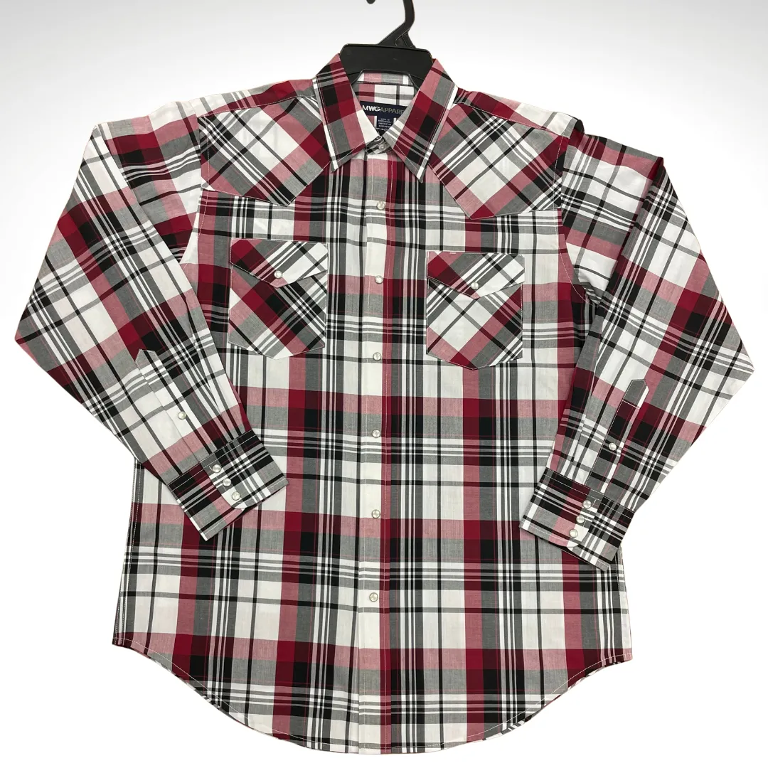 MWG Men's Long Sleeve Western Shirt - Black/Red